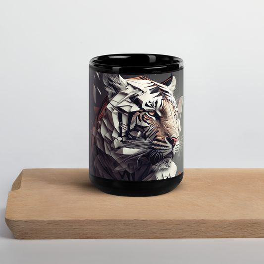 Fractal Tiger Black Glossy Mug - Eclectic-Visions
