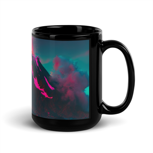 Volcanic Island (Synthwave) Black Glossy Mug - Eclectic-Visions