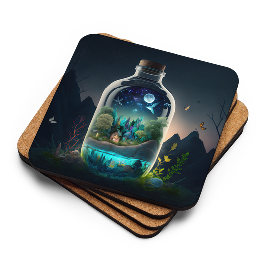 Biome in a bottle, Coastal Woods in the Summer Cork-back coaster - Eclectic-Visions