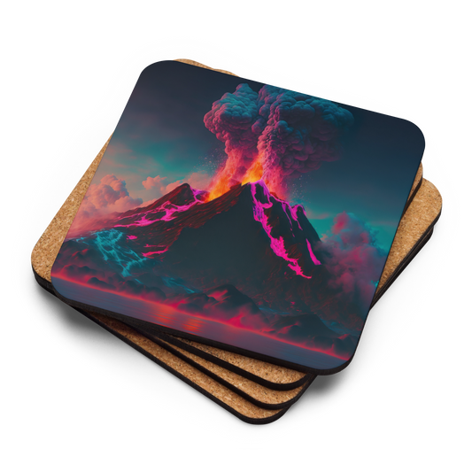 Volcanic Island (Synthwave) Cork-back coaster - Eclectic-Visions