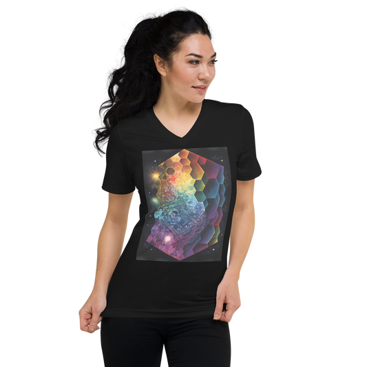 Rainbow Astral Night Tessellation Unisex Short Sleeve V-Neck T-Shirt - Eclectic-Visions