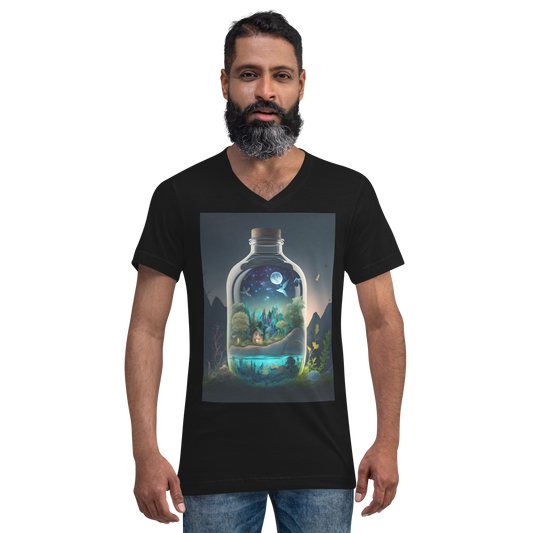 Biome in a bottle, Coastal Woods in the Summer Unisex Short Sleeve V-Neck T-Shirt - Eclectic-Visions