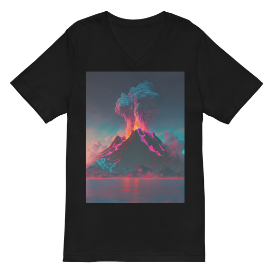 Volcanic Island (Synthwave) Unisex Short Sleeve V-Neck T-Shirt - Eclectic-Visions