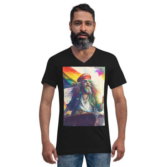 Rainbow Pirate Reggie Unisex Short Sleeve V-Neck T-Shirt - Eclectic-Visions