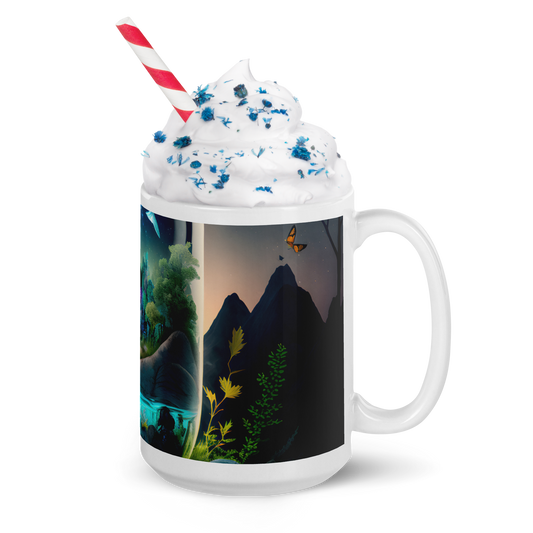 Biome in a bottle, Coastal Woods in the Summer White glossy mug - Eclectic-Visions
