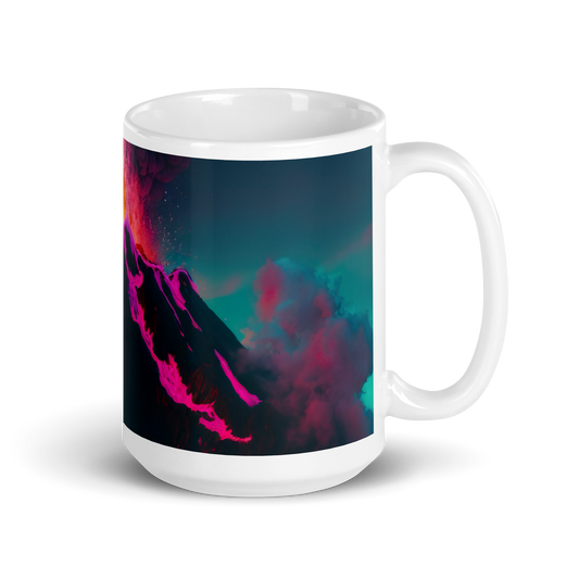 Volcanic Island (Synthwave) White glossy mug - Eclectic-Visions